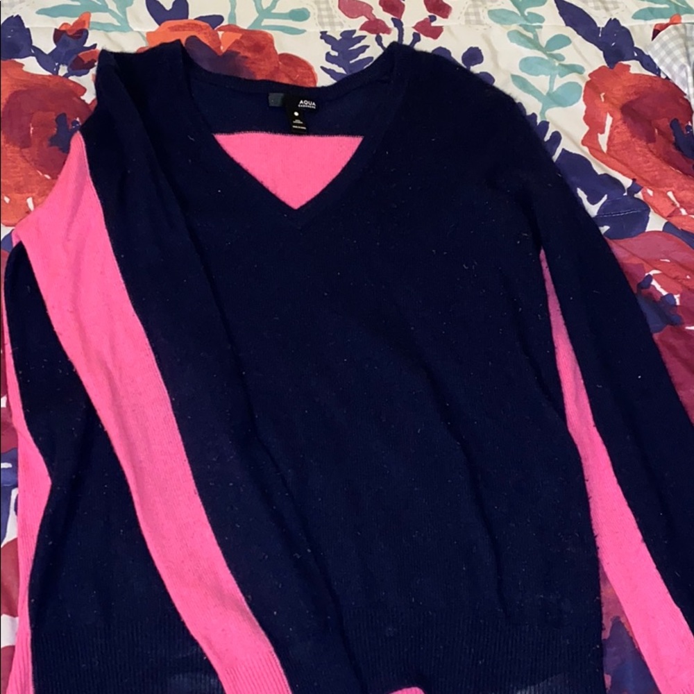 Navy and pink v-neck sweater